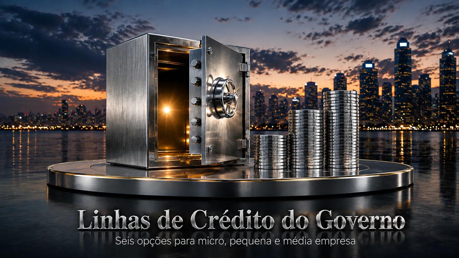 Linhas de crédito do governo: cofre cromado e moedas sobre pedestal | Mingarelli Capital