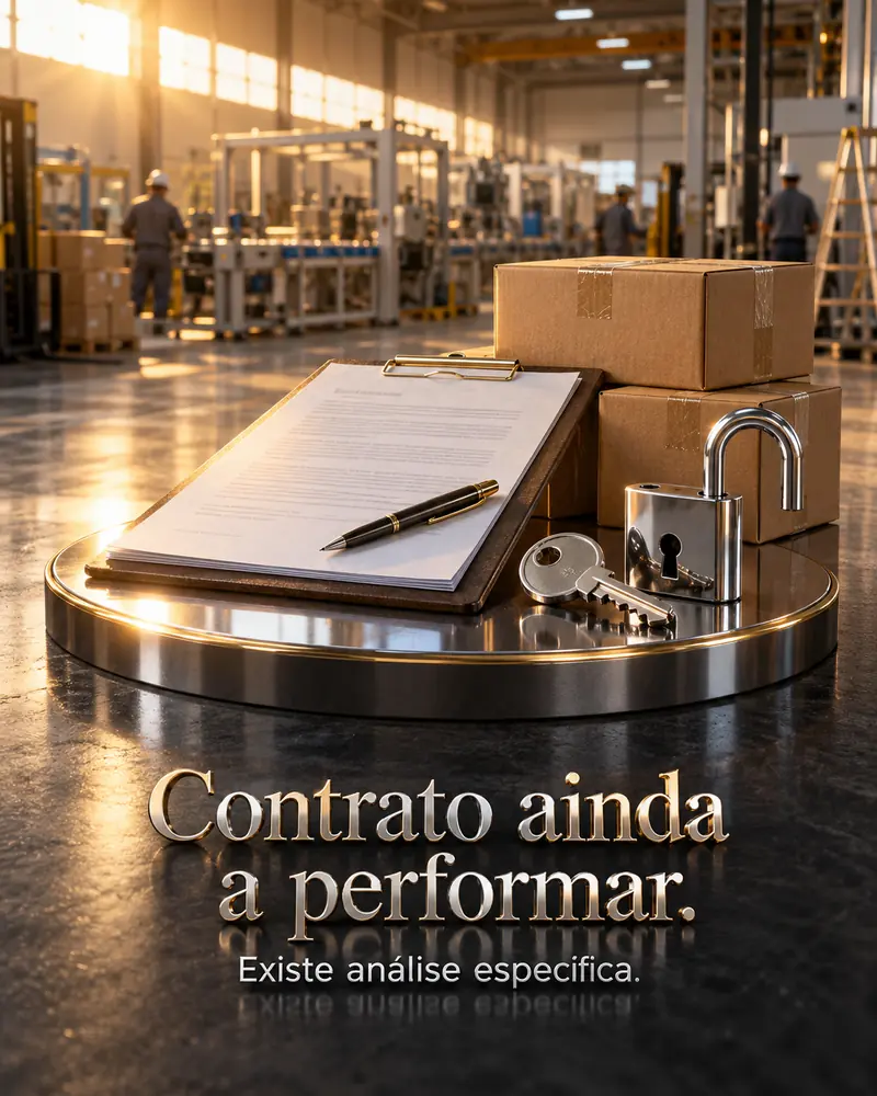 Contrato em miniatura com chave e cadeado cromados sobre pedestal