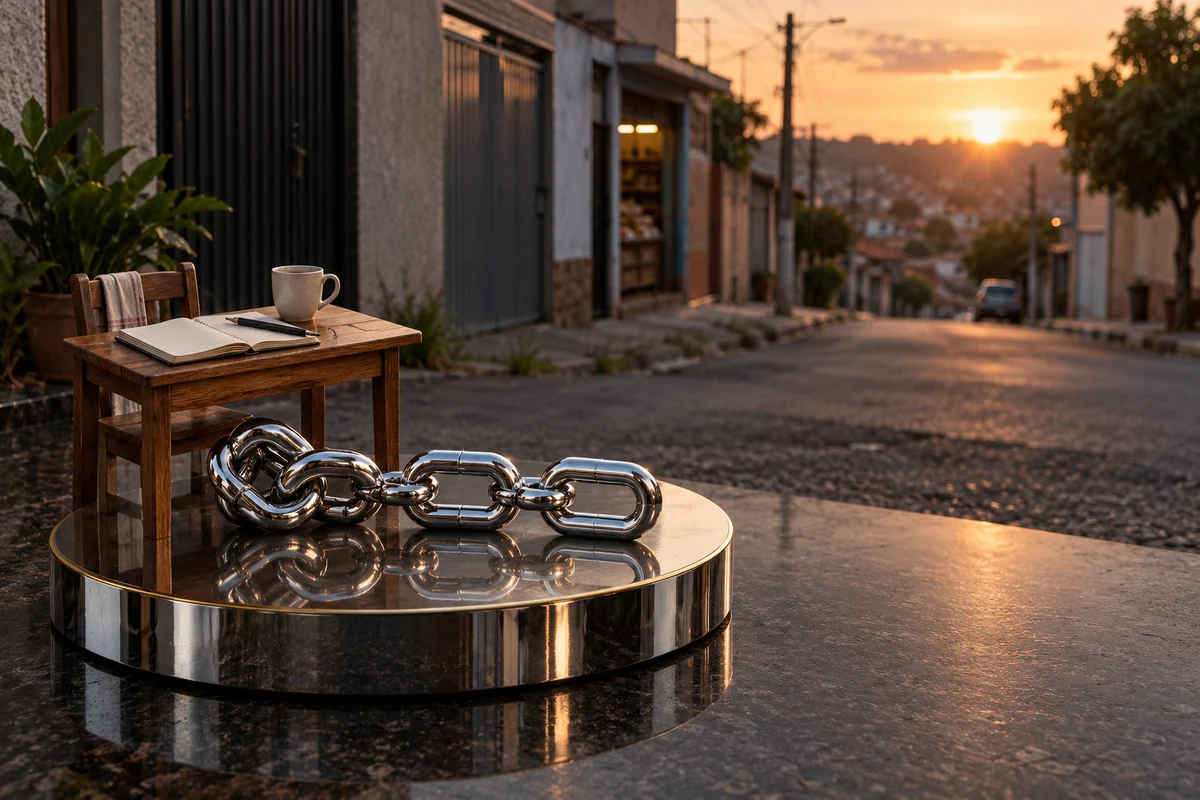 Mesa com caderno de contas e corrente cromada se alinhando, procred 360 para organizar pendências da microempresa